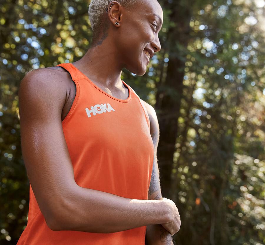 Top Hoka One One Mujer - Performance Tank - Naranjas - PWJ915486